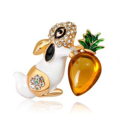 Cute Enamel Rabbit Carrot Brooch