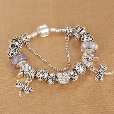 SPINNER Dragonfly Bracelet with Antique Silver Crystal