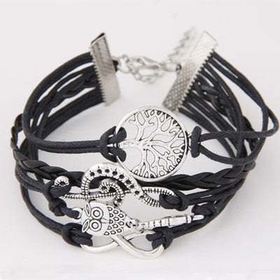 Vintage Leather Owl Punk Bracelet  (Size: 18 cm)