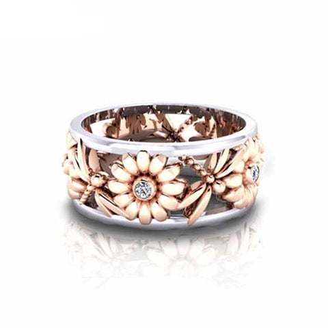 Dragonfly & Sun Flower Ring