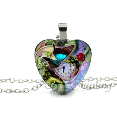 New Steampunk Dragonfly Heart Necklace