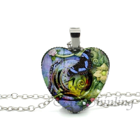 New Steampunk Dragonfly Heart Necklace