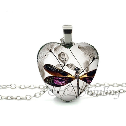 New Steampunk Dragonfly Heart Necklace