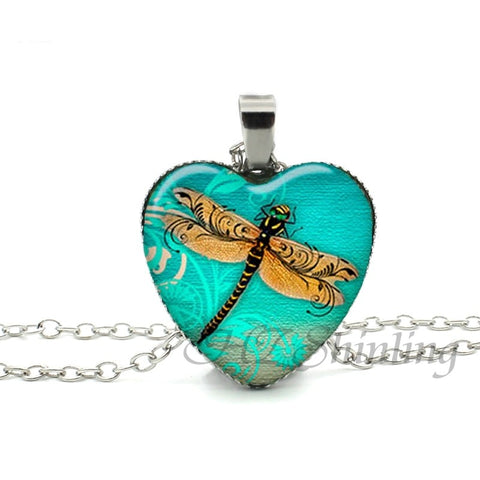 New Steampunk Dragonfly Heart Necklace
