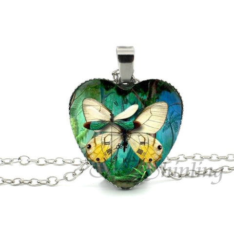 New Steampunk Dragonfly Heart Necklace