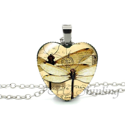 New Steampunk Dragonfly Heart Necklace