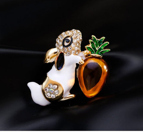 Cute Enamel Rabbit Carrot Brooch
