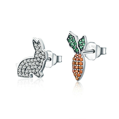 925 Sterling Silver Cute Rabbit & Carrot  Earrings
