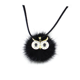 Pompom Fur Ball Owl Shape Pendant - Long Necklace
