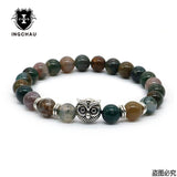 8mm Silver Plated Owl Head Bracelet With Natural Black Lava Stone