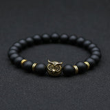 8mm Silver Plated Owl Head Bracelet With Natural Black Lava Stone