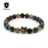 8mm Silver Plated Owl Head Bracelet With Natural Black Lava Stone