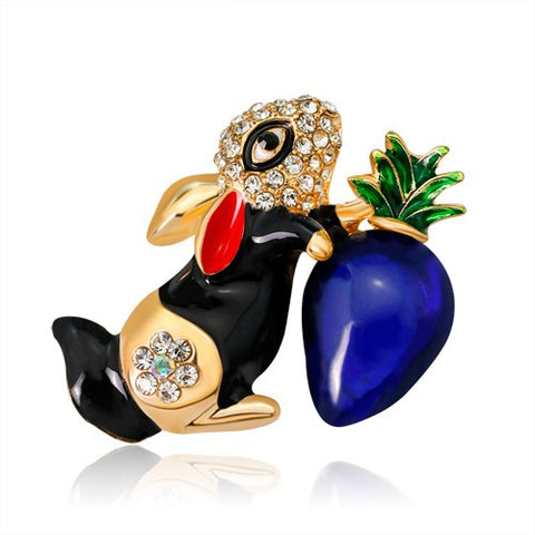 Cute Enamel Rabbit Carrot Brooch