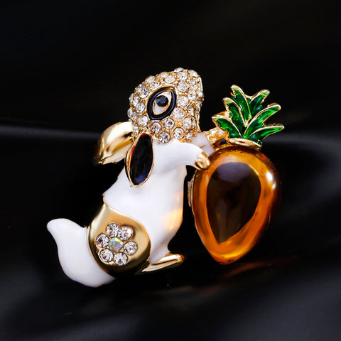 Cute Enamel Rabbit Carrot Brooch