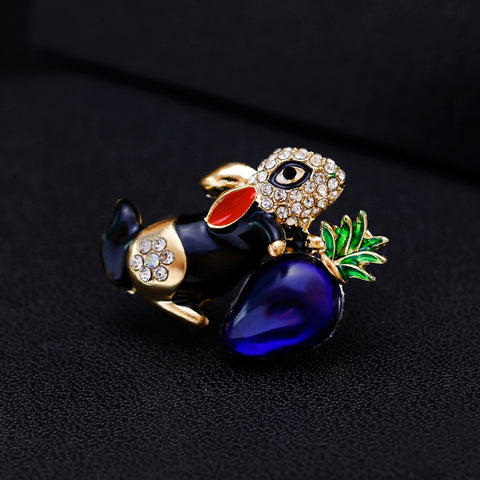 Cute Enamel Rabbit Carrot Brooch
