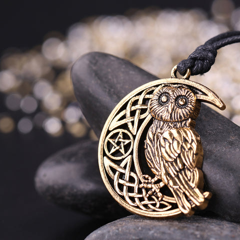 Crescent Moon & Owl Necklace - Pendant Size:29*37mm