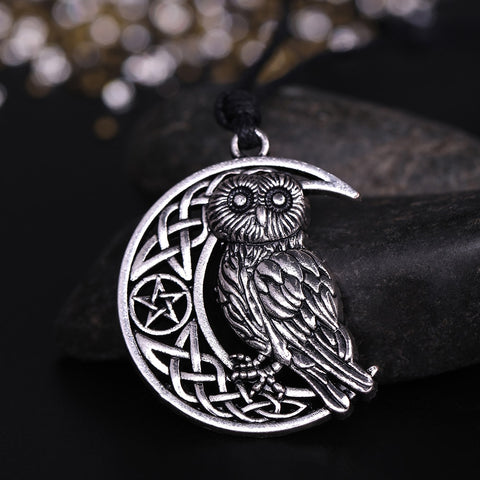 Crescent Moon & Owl Necklace - Pendant Size:29*37mm