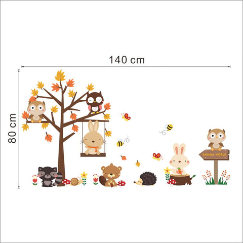 Forest Owl & Butterfly Wall Stickers - finished Size:140*80CM
