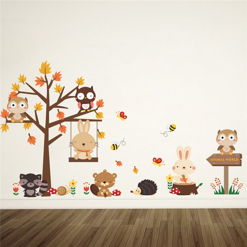 Forest Owl & Butterfly Wall Stickers - finished Size:140*80CM