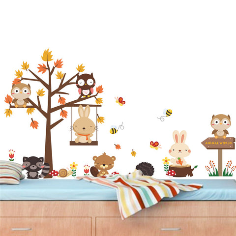 Forest Owl & Butterfly Wall Stickers - finished Size:140*80CM