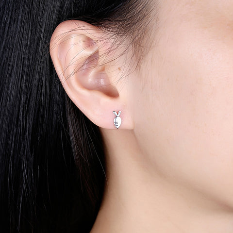 925 Sterling Silver Vintage Tiny Rabbit & Carrot Earrings