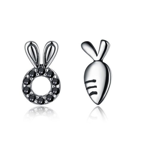 925 Sterling Silver Vintage Tiny Rabbit & Carrot Earrings