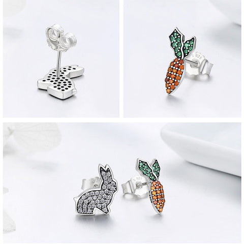 925 Sterling Silver Cute Rabbit & Carrot  Earrings