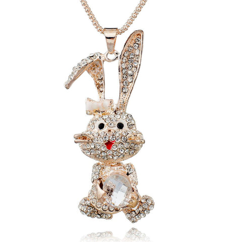 Pretty Rabbit Pendant (Shining Crystal) - Long Chain