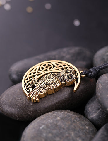 Crescent Moon & Owl Necklace - Pendant Size:29*37mm