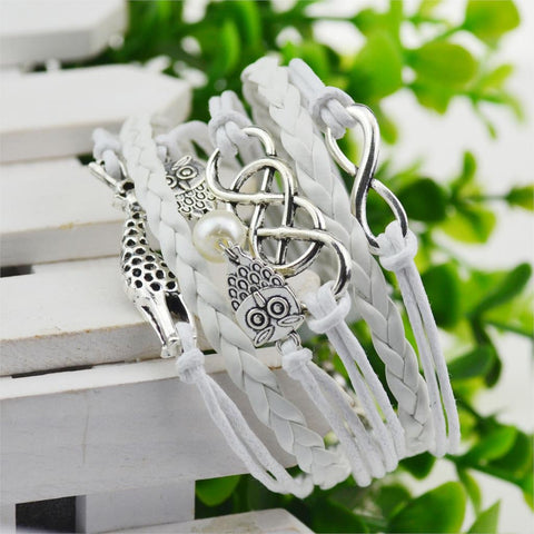 Leather Bracelet - Cute Owl & Giraffe