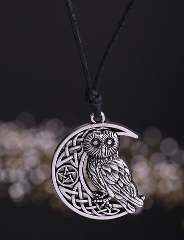 Crescent Moon & Owl Necklace - Pendant Size:29*37mm