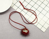 Pompom Fur Ball Owl Shape Pendant - Long Necklace