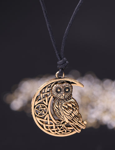 Crescent Moon & Owl Necklace - Pendant Size:29*37mm