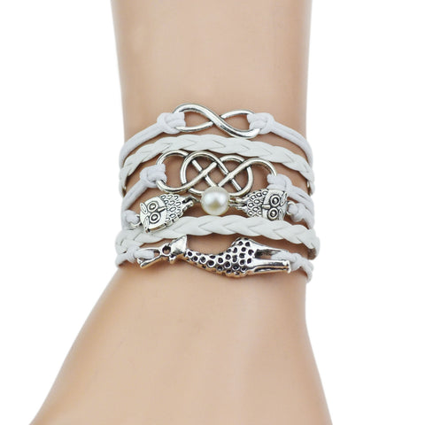 Leather Bracelet - Cute Owl & Giraffe