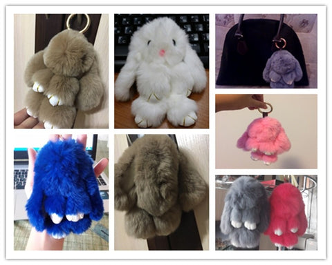 Fur Pompom Keychain 13cm - Banny & Bag