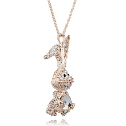 Pretty Rabbit Pendant (Shining Crystal) - Long Chain