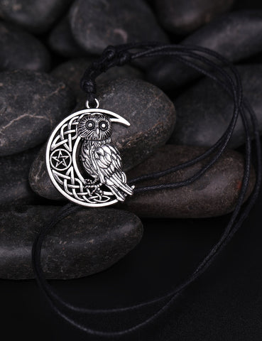 Crescent Moon & Owl Necklace - Pendant Size:29*37mm