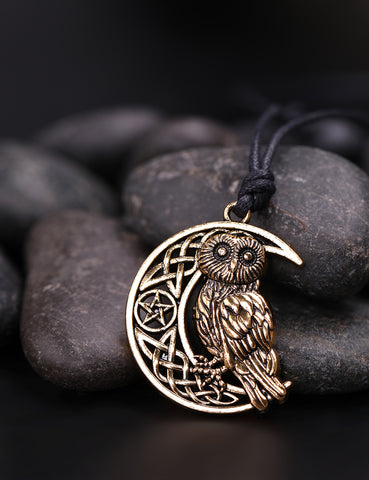 Crescent Moon & Owl Necklace - Pendant Size:29*37mm