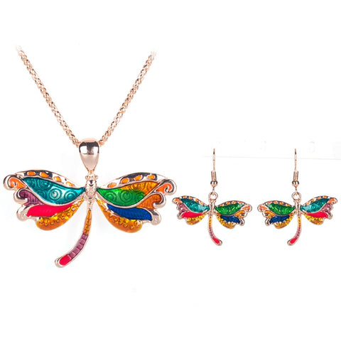 Dragonfly Necklace and Earring Set For Unique Gift