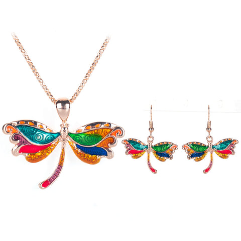 Dragonfly Necklace and Earring Set For Unique Gift