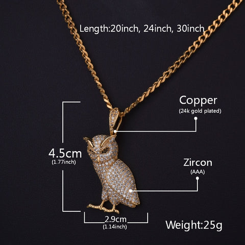 Hip Hop Owl Pendant - Chain size:3mm