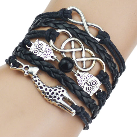 Leather Bracelet - Cute Owl & Giraffe