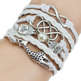 Leather Bracelet - Cute Owl & Giraffe