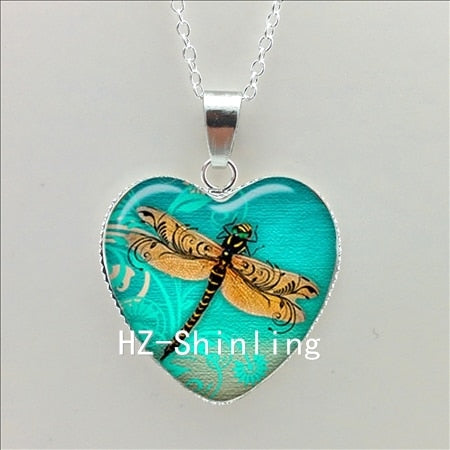 New Steampunk Dragonfly Heart Necklace