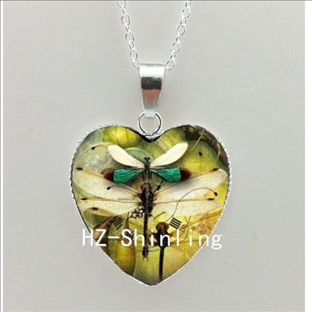 New Steampunk Dragonfly Heart Necklace