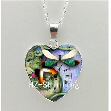 New Steampunk Dragonfly Heart Necklace