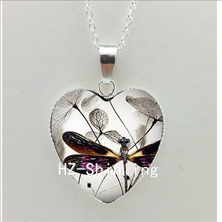 New Steampunk Dragonfly Heart Necklace