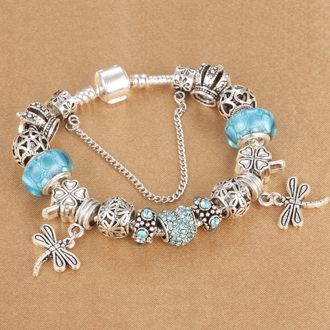 SPINNER Dragonfly Bracelet with Antique Silver Crystal