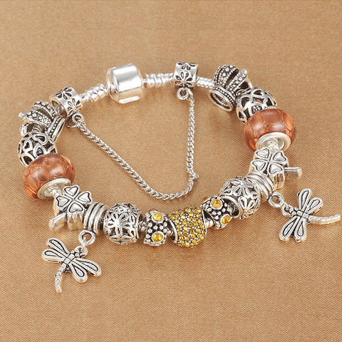 SPINNER Dragonfly Bracelet with Antique Silver Crystal