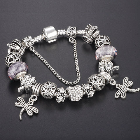 SPINNER Dragonfly Bracelet with Antique Silver Crystal